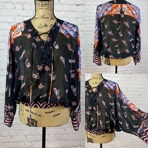 Express Boho Lace Up Kimono Sleeve Top